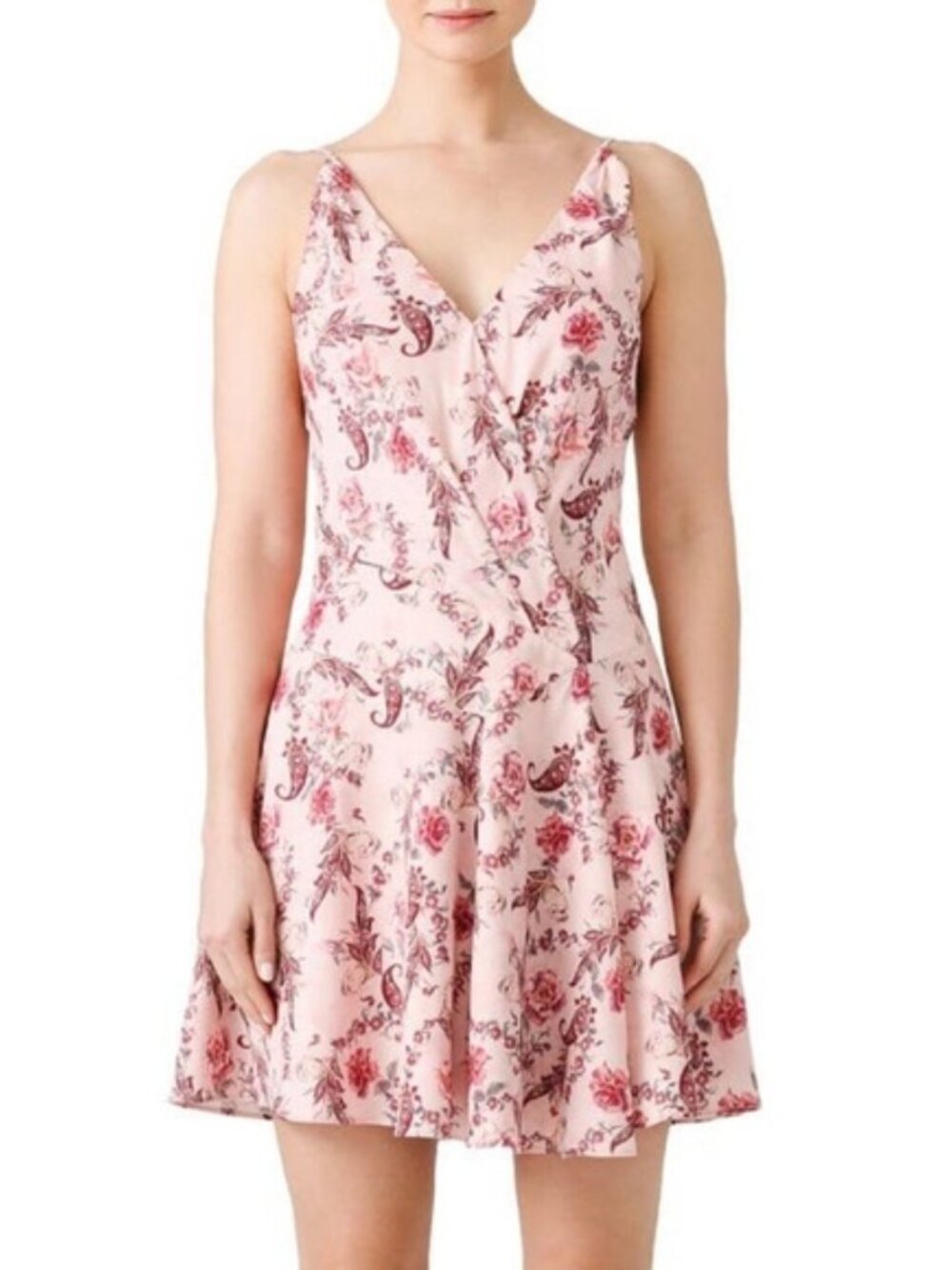 Haute Hippie Cassidy Draped Silk Mini Dress V-Neck Strappy Party Floral Paisley